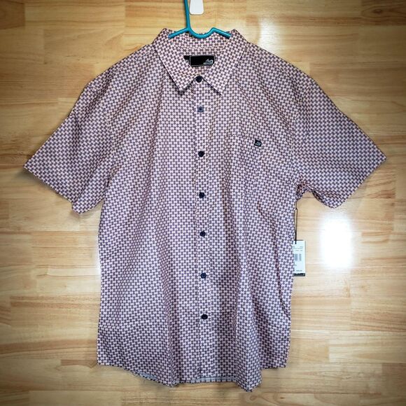 Lost Puzzled SS Woven XL Button Up Shirt NWT Purple Geometric - Picture 2 of 8